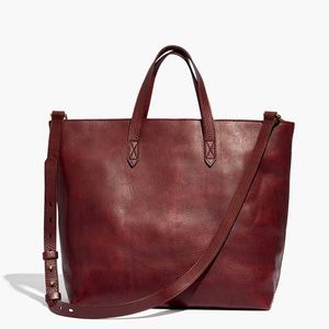 Madewell Transport Tote Laptop Bag Brown Maroon Wine Zip Top Genuine Leather